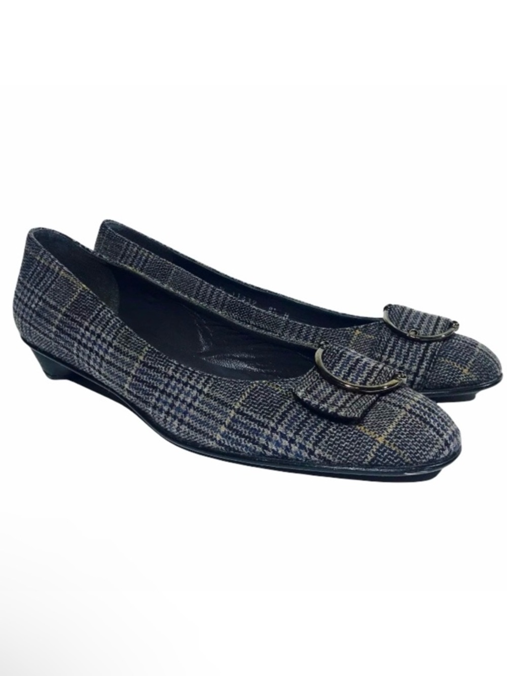 STUART WEITZMAN Plaid Slip On Loafers Toe Buckle